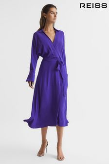 Reiss Purple Cecily Wrap Shirt Midi Dress (M68431) | AED1,642