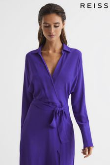 Reiss Purple Cecily Petite Wrap Shirt Midi Dress (M68443) | $555