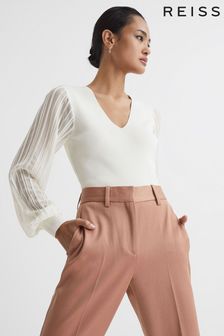 Reiss Ivory Brooklyn Sheer Sleeve Top (M68447) | €200