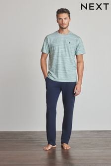 Green/Navy Blue Long Next Jersey Pyjama Set (M68897) | $39