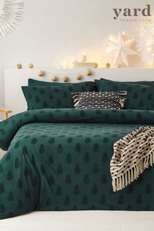 The Linen Yard Pine Green Tufted Tree Festive Cotton Duvet Cover and Pillowcase Set