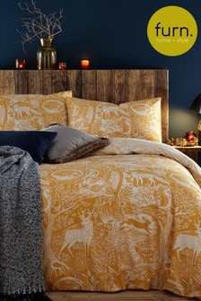 furn. Ochre Yellow Winter Woods Animal Reversible Duvet Cover and Pillowcase Set (M69110) | €22 - €46