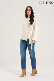 Guess White Long Sleeve Faux Wrap Samia Sweater (M69176) | €51