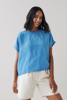 Blue Cupro Short Sleeve Woven Mix Boxy T-Shirt (M69179) | ₪ 58