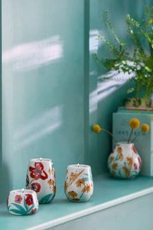 Set of 3 Multi Floral Ceramic Tealight Taper Candle Holders (M69278) | kr179