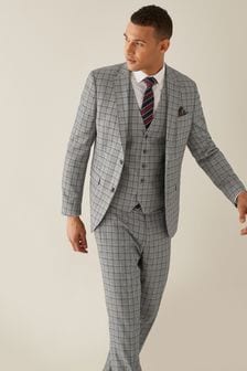 Grey/Brown Slim Fit Check Suit: Jacket (M69307) | €21