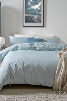 Blue Sky Cotton Rich Plain Duvet Cover and Pillowcase Set (M69584) | 100 SAR - 250 SAR
