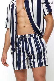 River Island Blue Elasticated Stripe Embroidery Swim Shorts (M69662) | $38