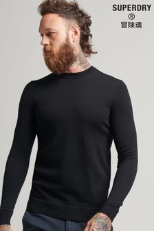 Negro intenso - Suéter con cuello redondo de lana de merino Studios de Superdry (M69800) | 72 €