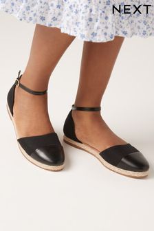 Black Closed Toe Ankle Strap Espadrille Shoes (M70077) | €17