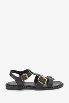 Black Regular/Wide Fit Forever Comfort® Leather Studded Gladiator Sandals (M70087) | 26 €
