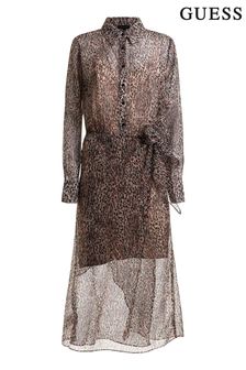 Шифоновое платье с леопардовым принтом и поясом Guess Lama (M70264) | €75