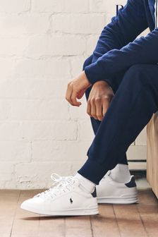 Biało-niebieskie - Skórzane buty sportowe Polo Ralph Lauren Heritage Court z logo (M70297) | 477 zł
