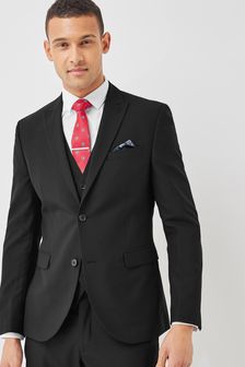 Black Skinny Fit Wool Blend Suit: Jacket (M70376) | €56