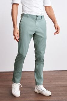 Light Sage Green Slim Fit Stretch Chino Trousers (M70377) | 103 QAR