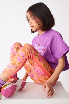 Purple/Pink Retro Floral T-Shirt And Sports Leggings Set (3-16yrs) (M70416) | €12 - €14.50