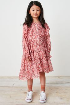 Pink Floral Chiffon Ruffle Dress (3-16yrs) (M70493) | 91 zł - 112 zł