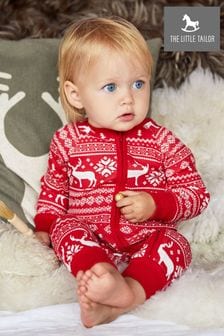 The Little Tailor - Rode kerst-onesie met rendier-fairislepatroon voor baby's en kinderen (M70598) | €28