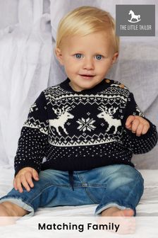 Albastru - Pulover pentru bebeluși cu model fairisle și Crăciun cu reni The Little Tailor (M70602) | 155 LEI