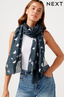 Charcoal Grey Butterfly Foil Lightweight Scarf (M70656) | $14