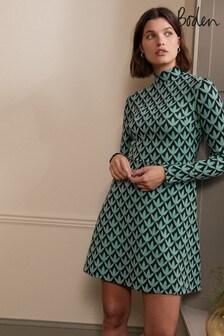 Boden Green High Neck Jacquard Dress (M70708) | ₪ 293