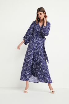 Blue Print Wrap Maxi Summer Dress (M70992) | €29