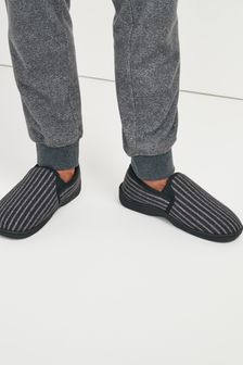 Charcoal Grey Stripe Closed Back Slippers (M71037) | €4