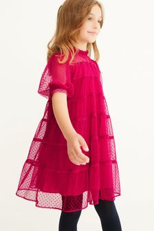Fuchsia Pink Tiered Mesh Dress (3-16yrs) (M71150) | CHF 29 - CHF 37