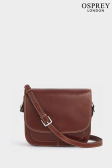 OSPREY LONDON Brown Cognac Saddle Leather Madden Cross-Body Bag (M71292) | OMR70