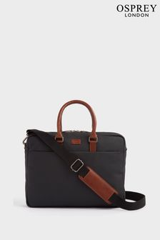 OSPREY LONDON Grey Waxed Canvas & Glazed Calf Leather Grantham Laptop Bag (M71321) | ₪ 582