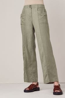 Khaki Green Linen Blend Wide Leg Trousers (M71959) | €27