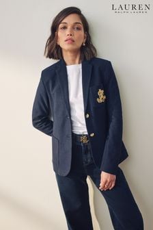 Navy - Lauren Ralph Lauren - Anfisa - Blazer in piqué di cotone con stemma (M72107) | €388