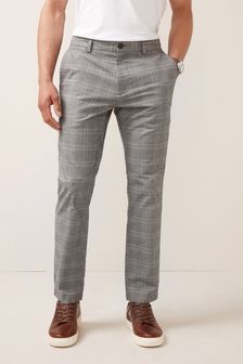 Grey Check Slim Fit Cotton Chino Trousers (M72831) | kr310