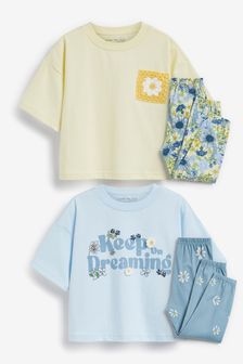 Blue/Yellow Floral Crochet - 2 Pack Jogger Pyjamas (3-16yrs) (M73093) | €39 - €50