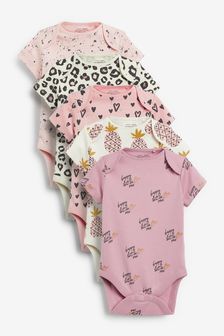 Modern Pink Floral 5 Pack Short Sleeve Baby Bodysuits (0mths-3yrs) (M73102) | 6,330 Ft - 7,240 Ft