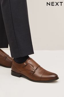 Tan Brown Leather Double Monk Shoes (M73109) | SGD 83