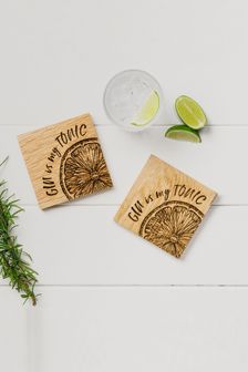 Scottish Made Set of 2 Natural Gin is my Tonic Oak Coasters (M73242) | 728 UAH