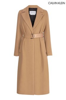 Calvin Klein Camel Essential Wool Wrap Coat (M73443) | $610