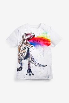 White Rainbow Dino Short Sleeve Graphic T-Shirt (3-16yrs) (M73486) | 7 € - 13 €
