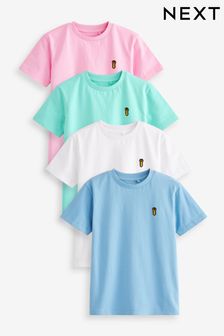 Short Sleeve Stag Embroidered T-Shirts 4 Pack (3-16yrs)