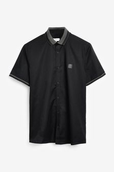 Black/Grey Stretch Oxford Tipped Collar Short Sleeve Shirt (M73860) | KRW47,800