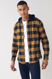 Tan Brown Hooded Check Shirt (M73863) | €42