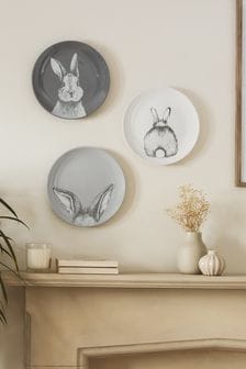 Set of 3 Grey Bunny Rabbit Wall Art (M73922) | €34