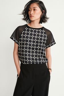 Black Spot Woven Mix Short Sleeve Raglan T-Shirt (M74062) | $42