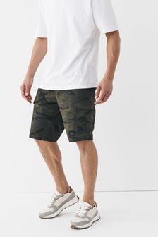 Khaki Green Camo Straight Fit Cotton Cargo Shorts (M74285) | $33