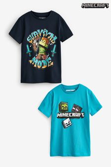 Bleu sarcelle/bleu marine Minecraft - Lot de 2 t-shirts sous licence (3-16 ans) (M74432) | €23 - €34