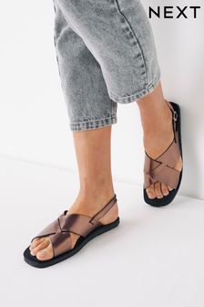 Pewter Grey Regular/Wide Fit Forever Comfort® Crossover Leather Sandals (M74446) | 9,440 Ft