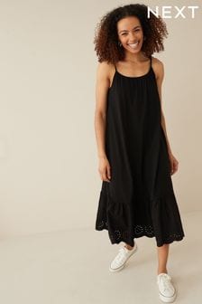 Noir - Robe à bretelles avec ourlet brodé (M74684) | €12