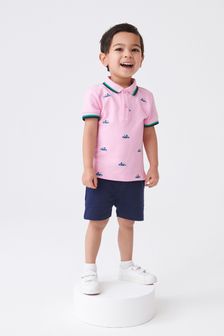 Pink/Navy Croc Embroidery Polo And Shorts Set (3mths-7yrs) (M74705) | €20 - €25