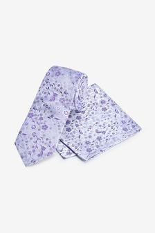 Lilac Purple Slim Floral Silk Tie And Pocket Square Set (M74727) | $35